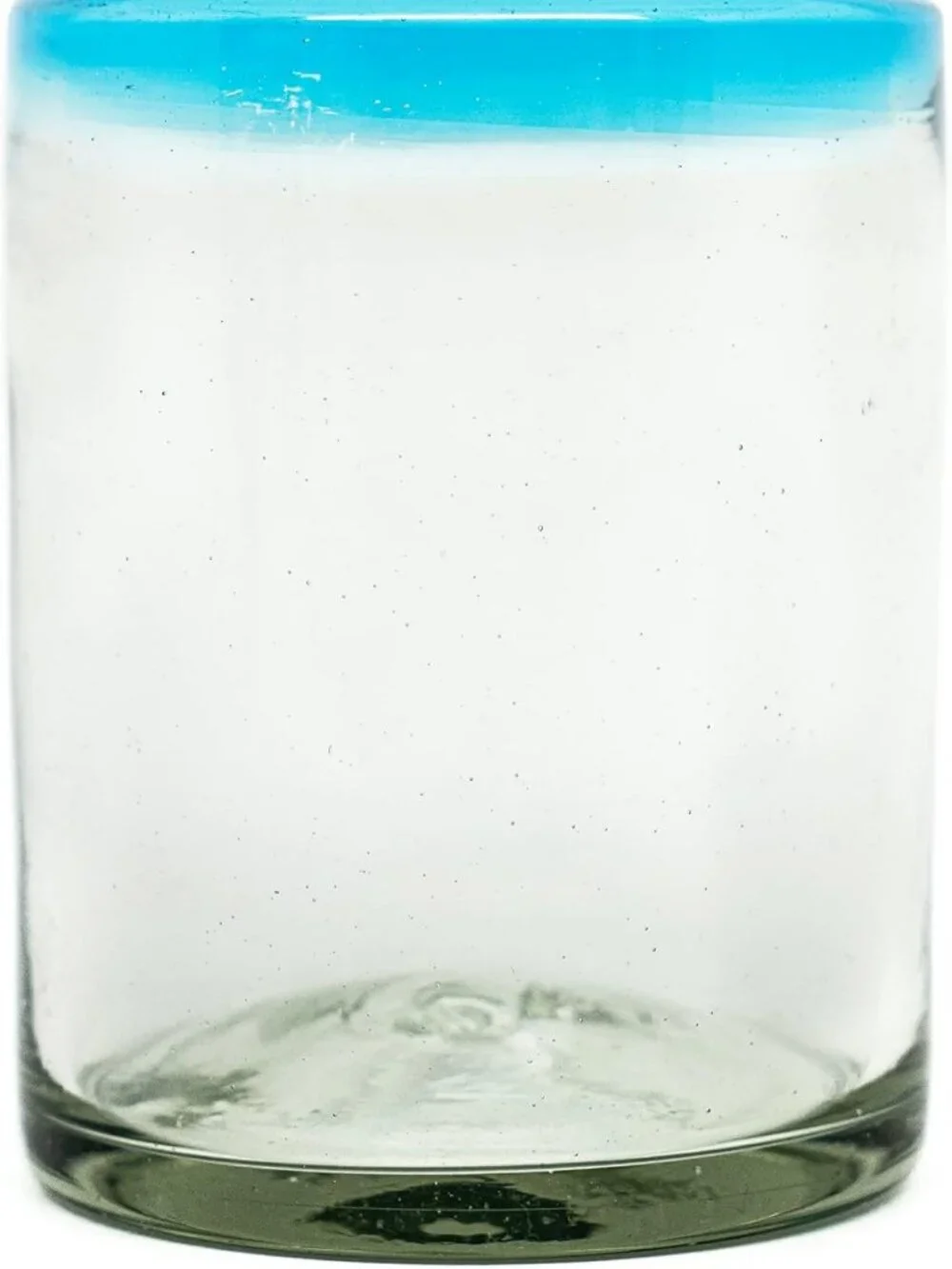 Rustic Hand-Blown Aquamarine Rim Tumblers - Set of 6 Recycled Bubble Glasses